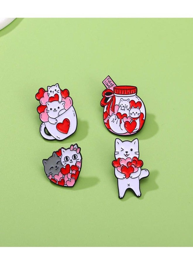 SCRDPRAD 4Pcs Qute Funny Kawaii Pink Cat Brooch for Women Love Heart Cartoon Kitty Cat Paw Pins Animal Lover Birthday Aniversary Thanksgiving Gifts Charm Fashion Jewelry-Love Cat - Image 4